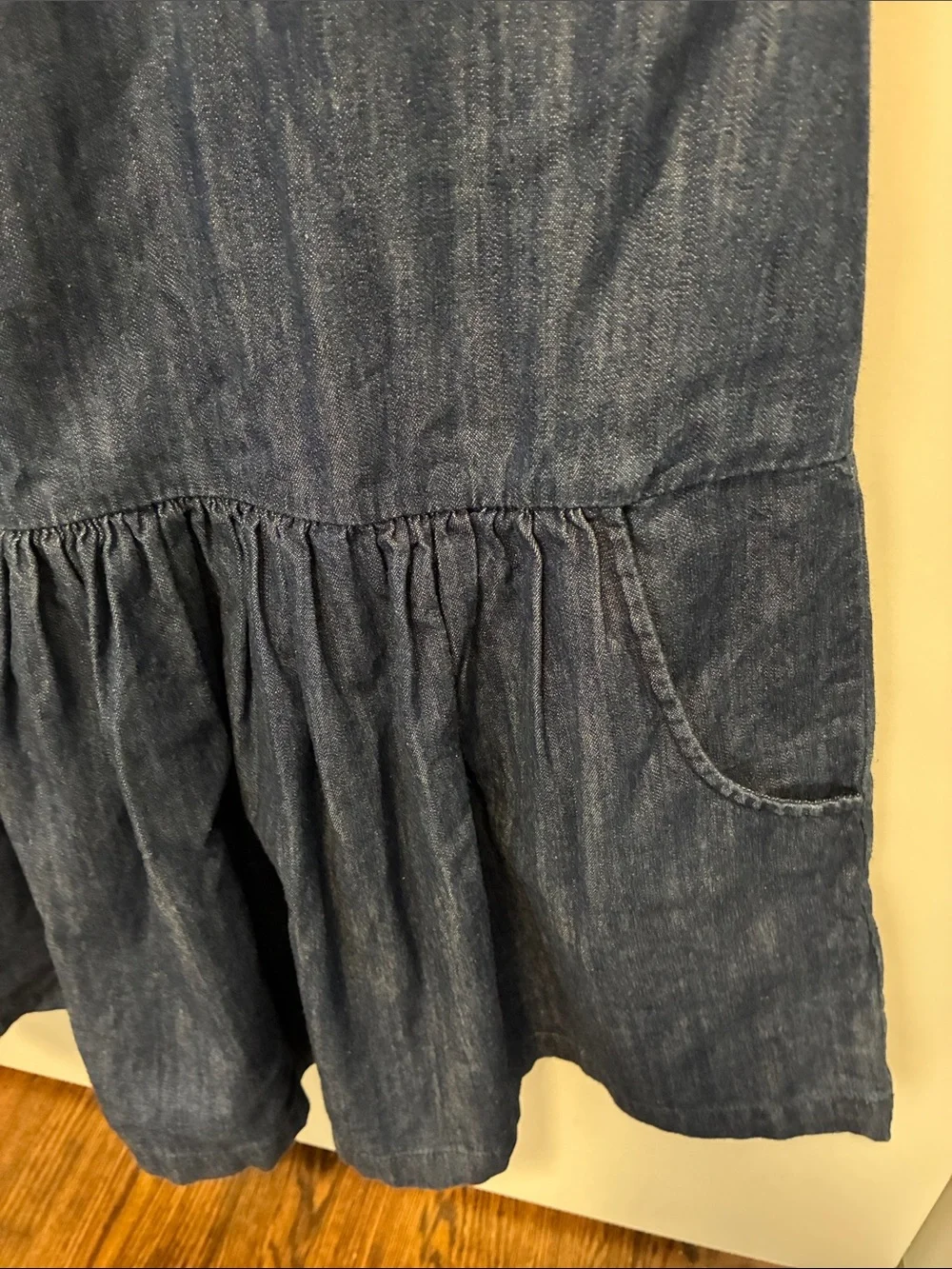 Hanna Andersson Girls' Denim-Style Dress in Navy with Red Accent
